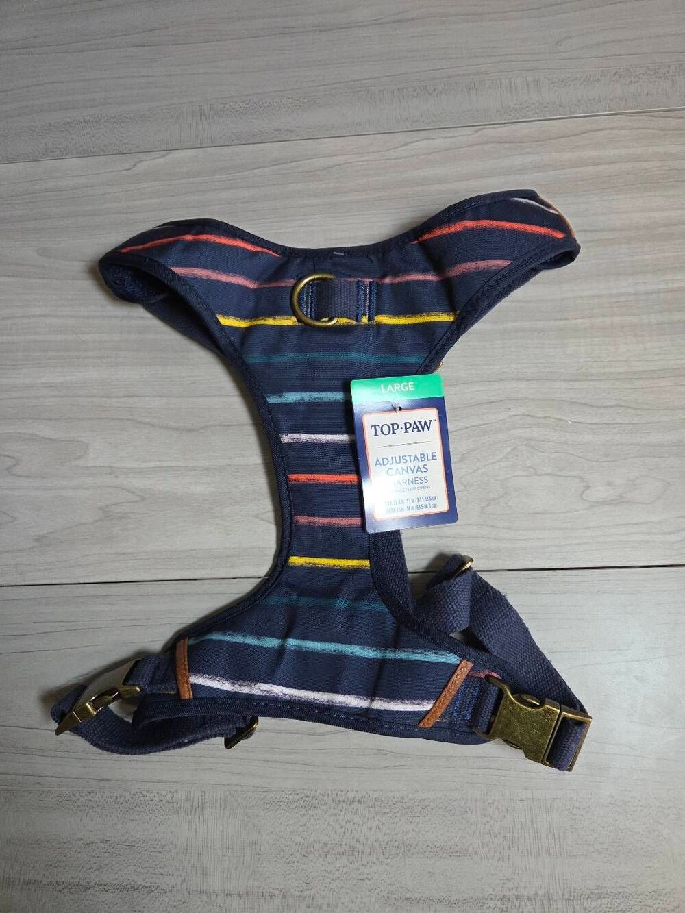NWT Top Paw Striped Adjustable Canvas Dog Harness Large